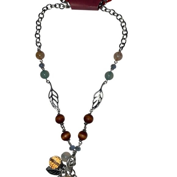 Arizona Jean Co. Fashion Necklace‎ Owl & Leaf Charms Beaded Chain Multicolor 28" - Picture 4 of 7